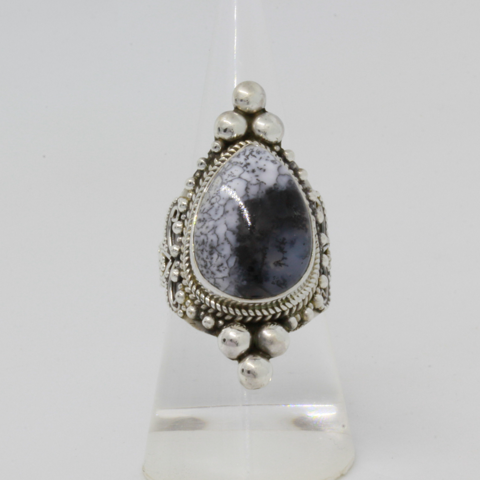 Bague Ethnique En Argent 925 Avec Agate Rouge Naturelle - Taille 50 - Occasion Vintage